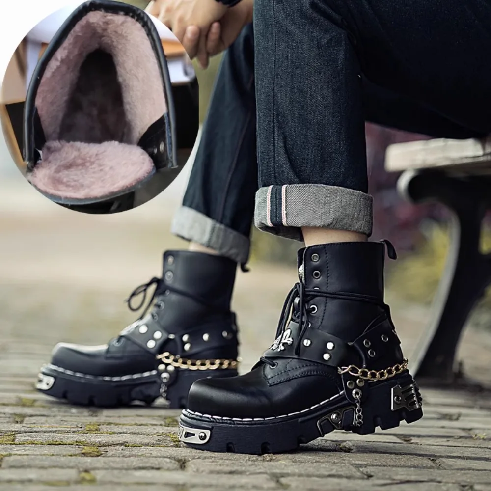 Motorcycle Chain - Erkek Modası Hakiki Deri Motosiklet Botları,